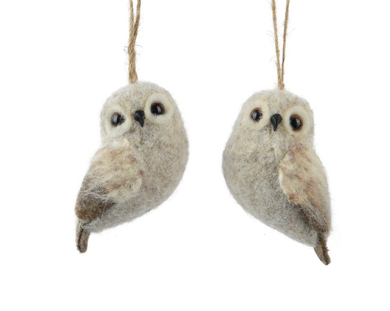 Xmas Hanger Owl Wool 7cm - 2 Assorted