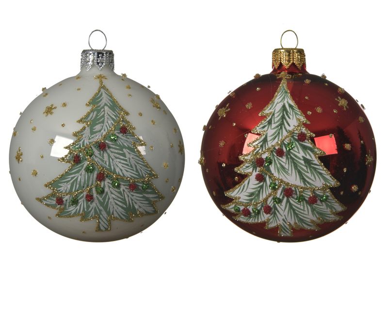 Xmas Ball Glass Enamel 8cm Xmas Tree