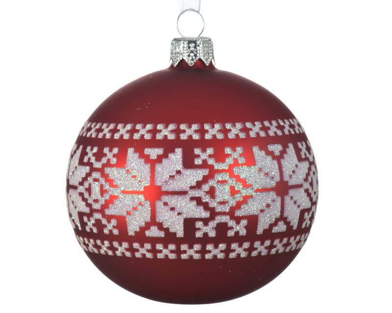Xmas Ball Glass 8cm Red Matt Nordic Border
