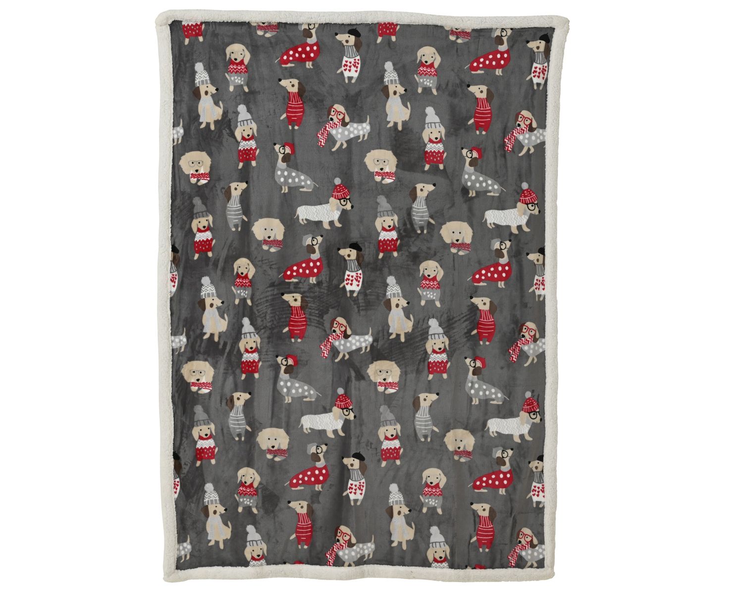 Xmas Teddy Throw with Dogs 130x170cm