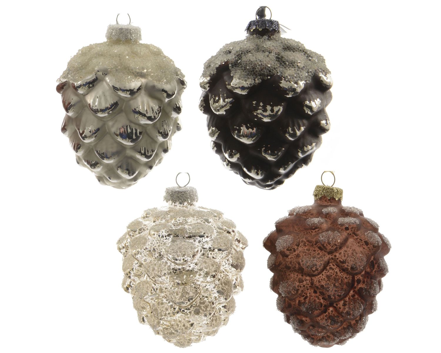 Xmas Ornament Pinecone Glass 8cm - 4 Assorted