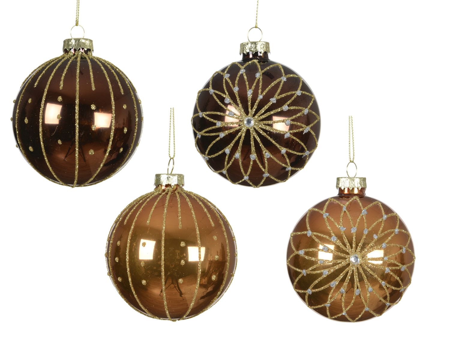 Xmas Ball Glass 8cm Brandy - 4 Assorted