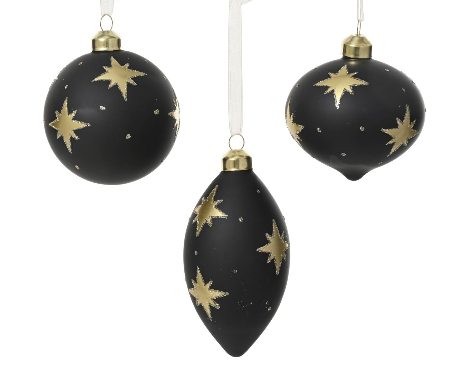 Xmas Ornament Glass Black - 3 Assorted Shapes