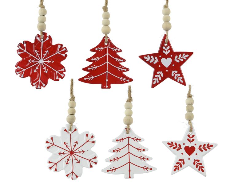 Xmas Ornament Glass 7cm Red White - 6 Assorted