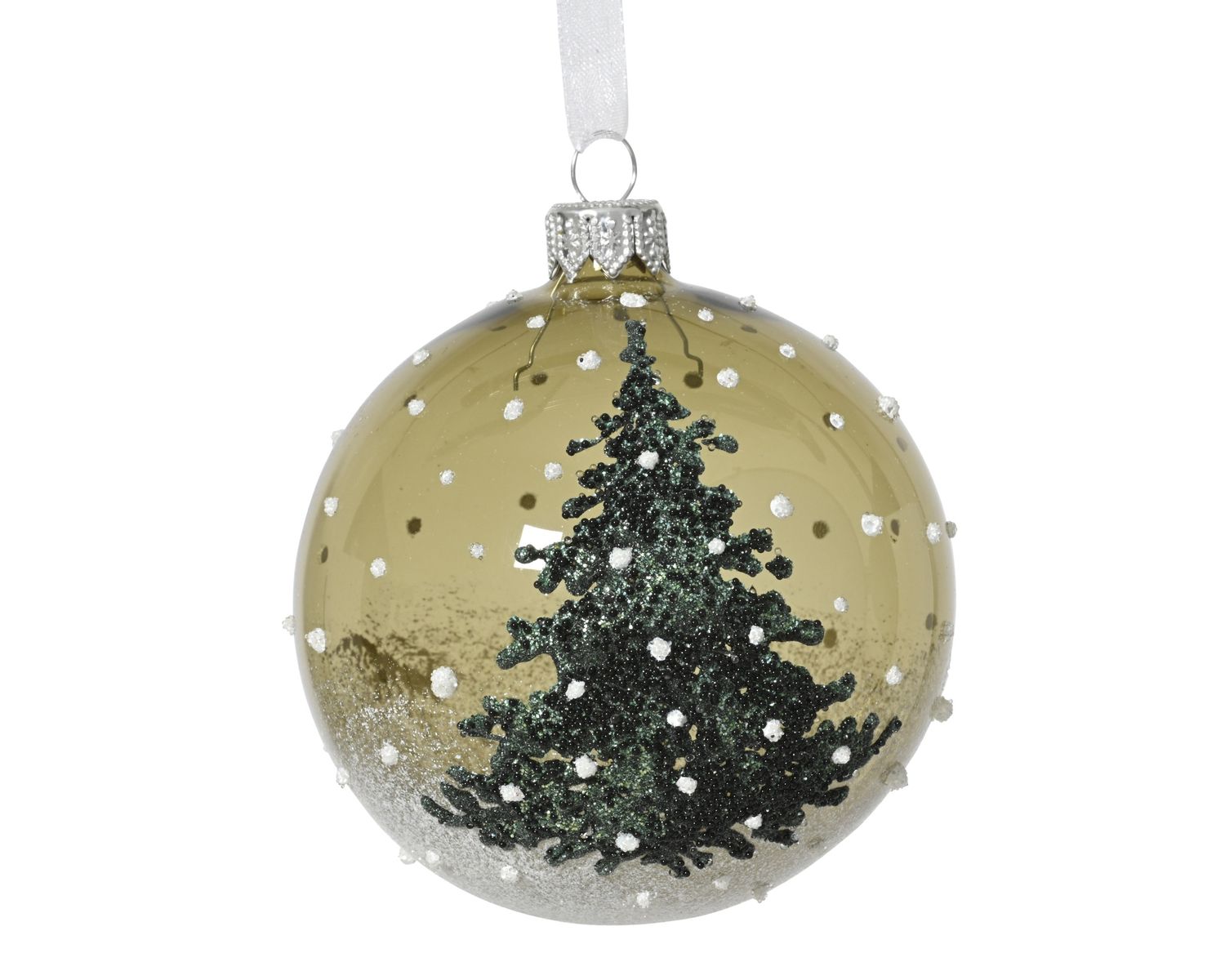 Xmas Ball Glass 8cm Green Tree
