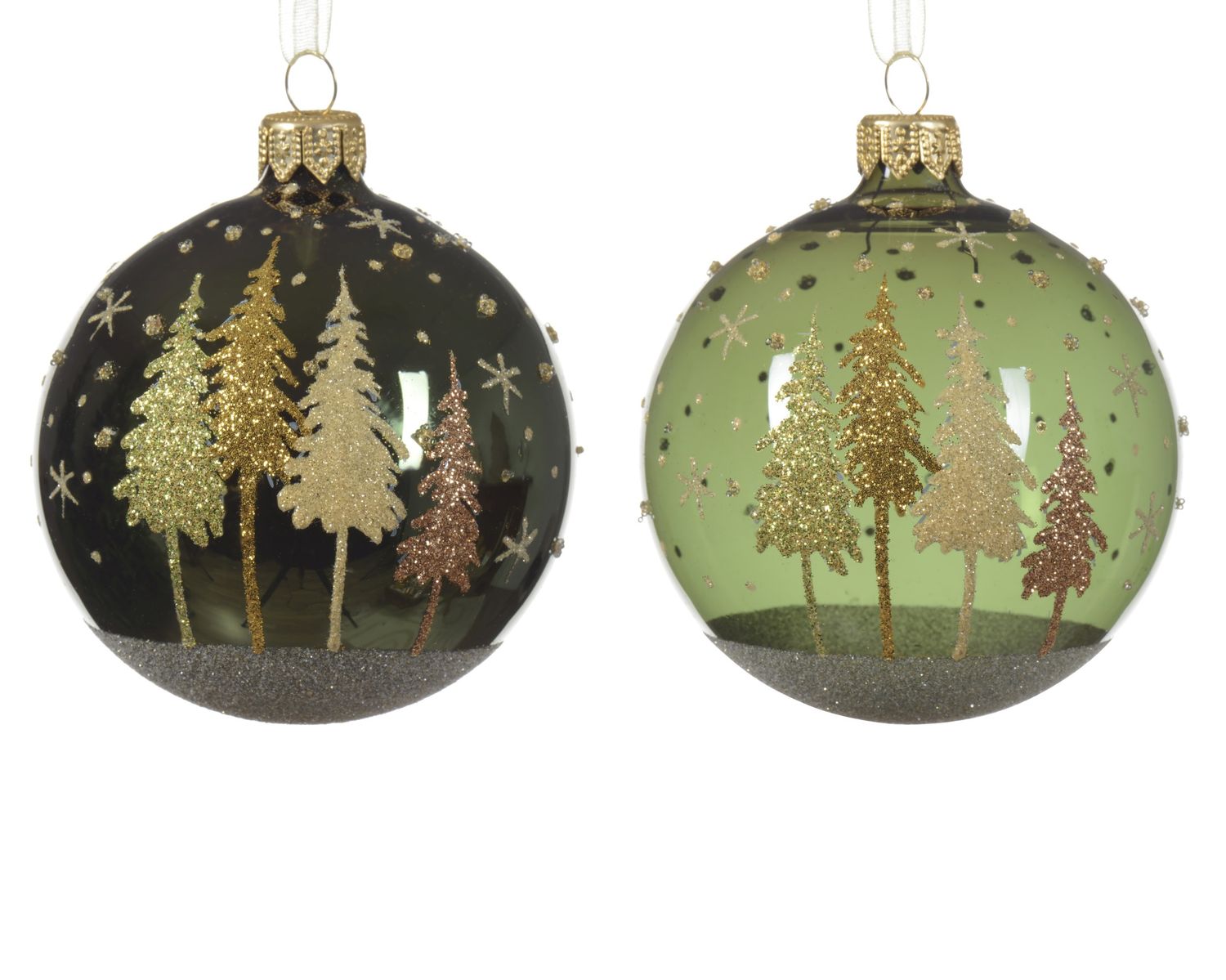 Xmas Ball Glass 8cm Pine Green - 2 Assorted