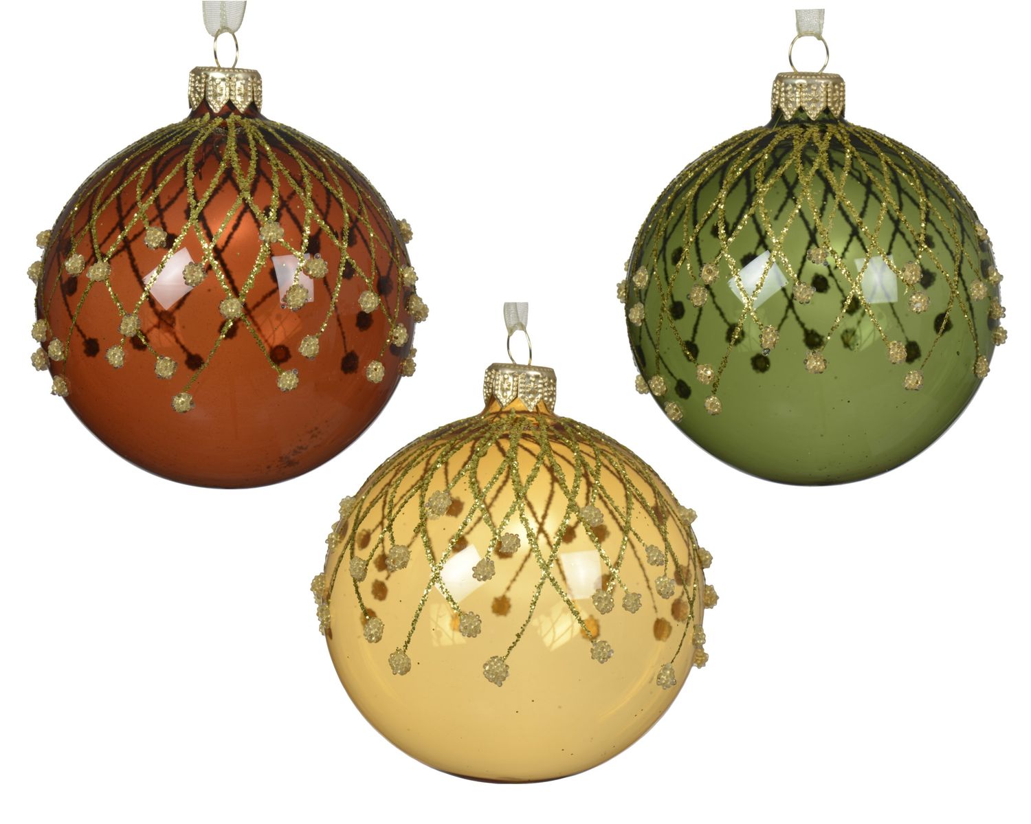 Xmas Ball Glass 8cm - 3 Assorted Colours
