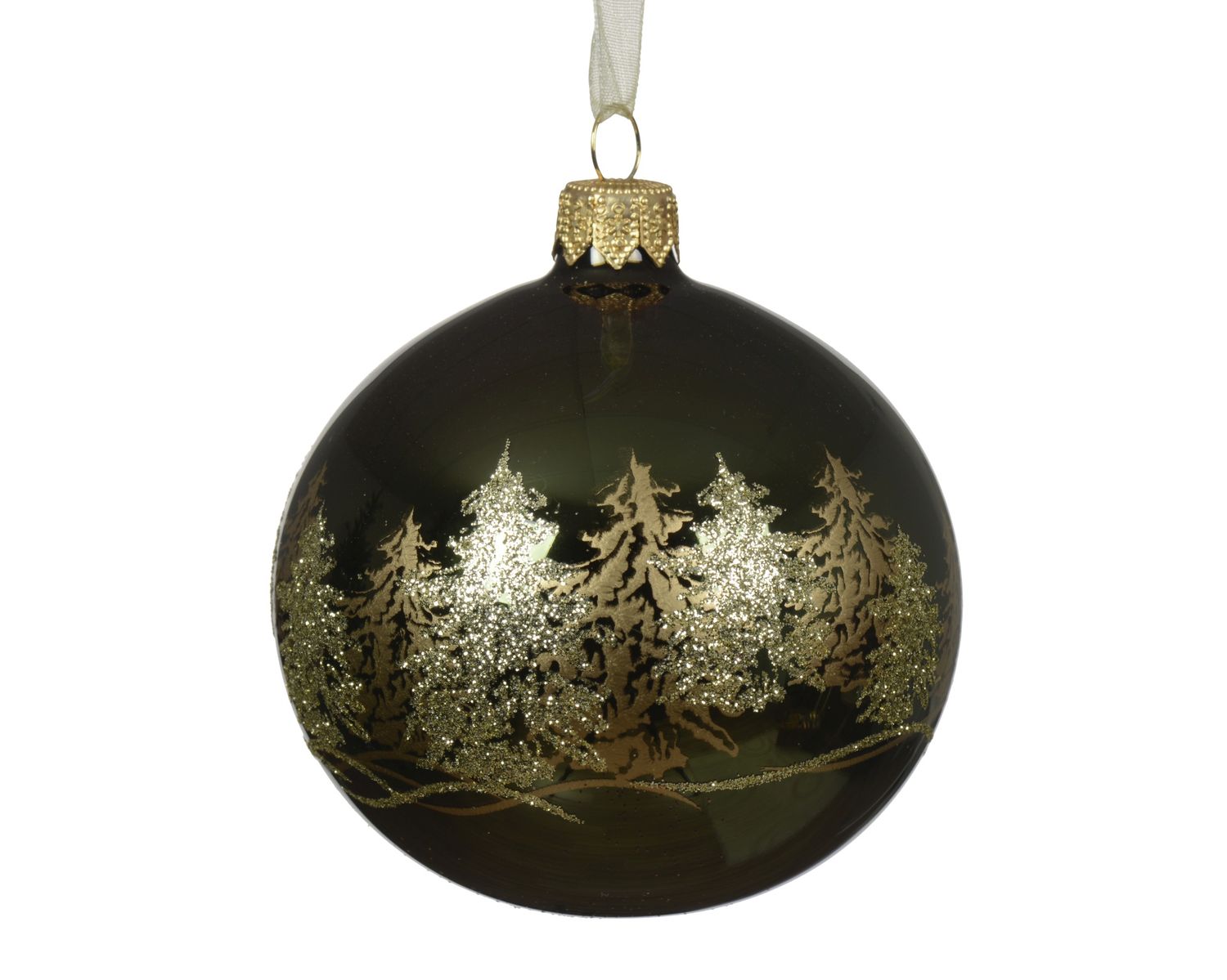 Xmas Ball Glass 8cm Pine Green