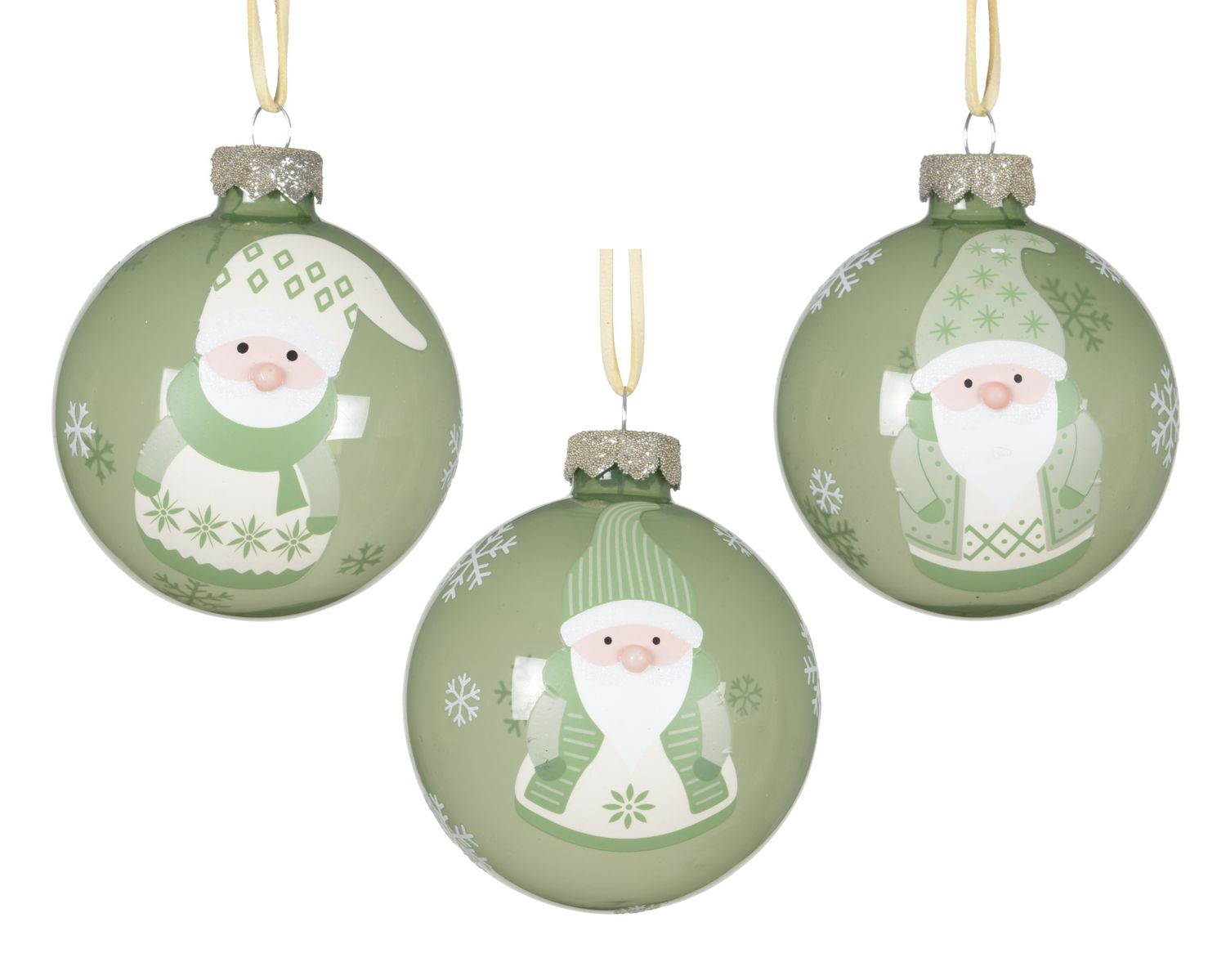 Xmas Ball Glass 8cm Green - 3 Assorted
