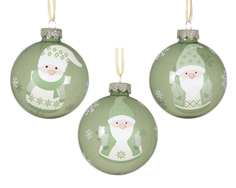 Xmas Ball Glass 8cm Green - 3 Assorted