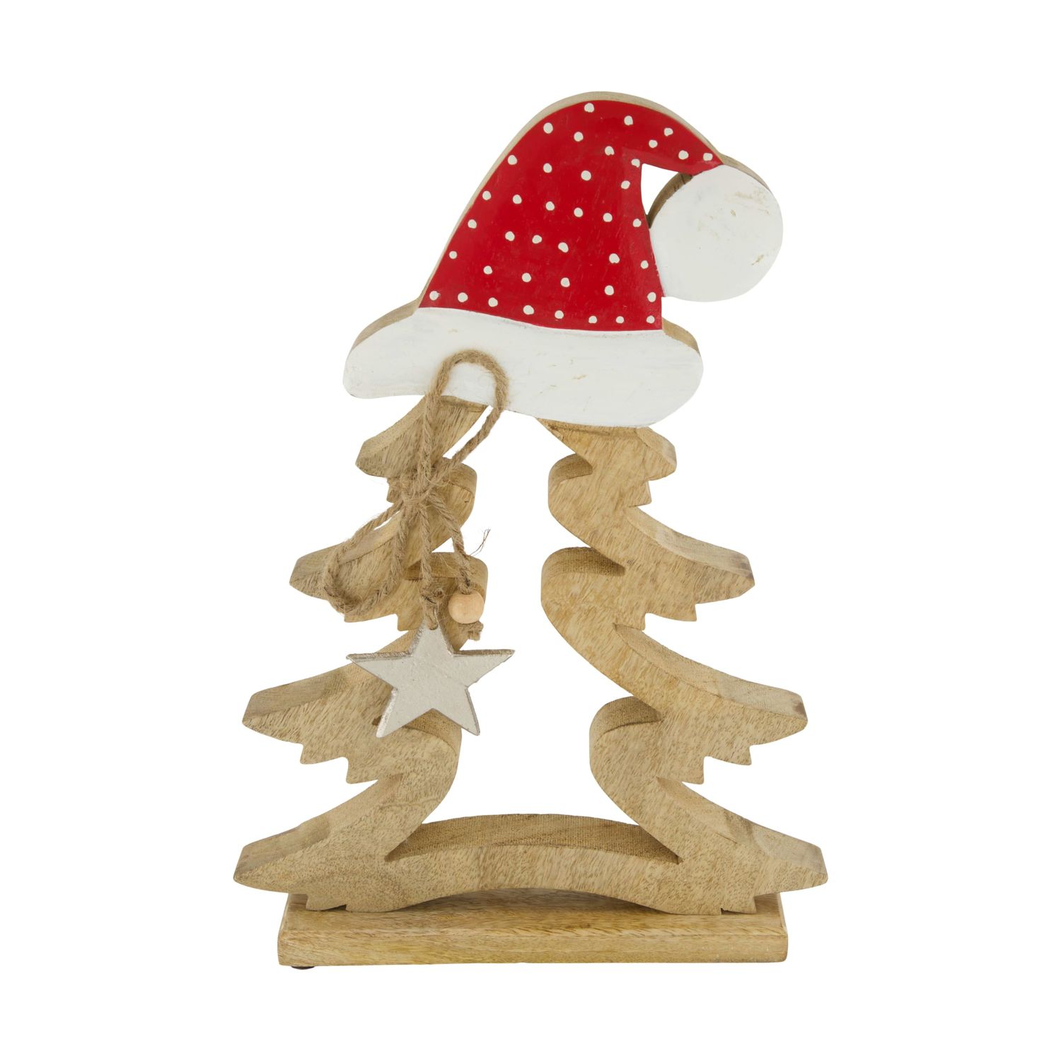 Tree With Santa Hat Mango Wood 35cm