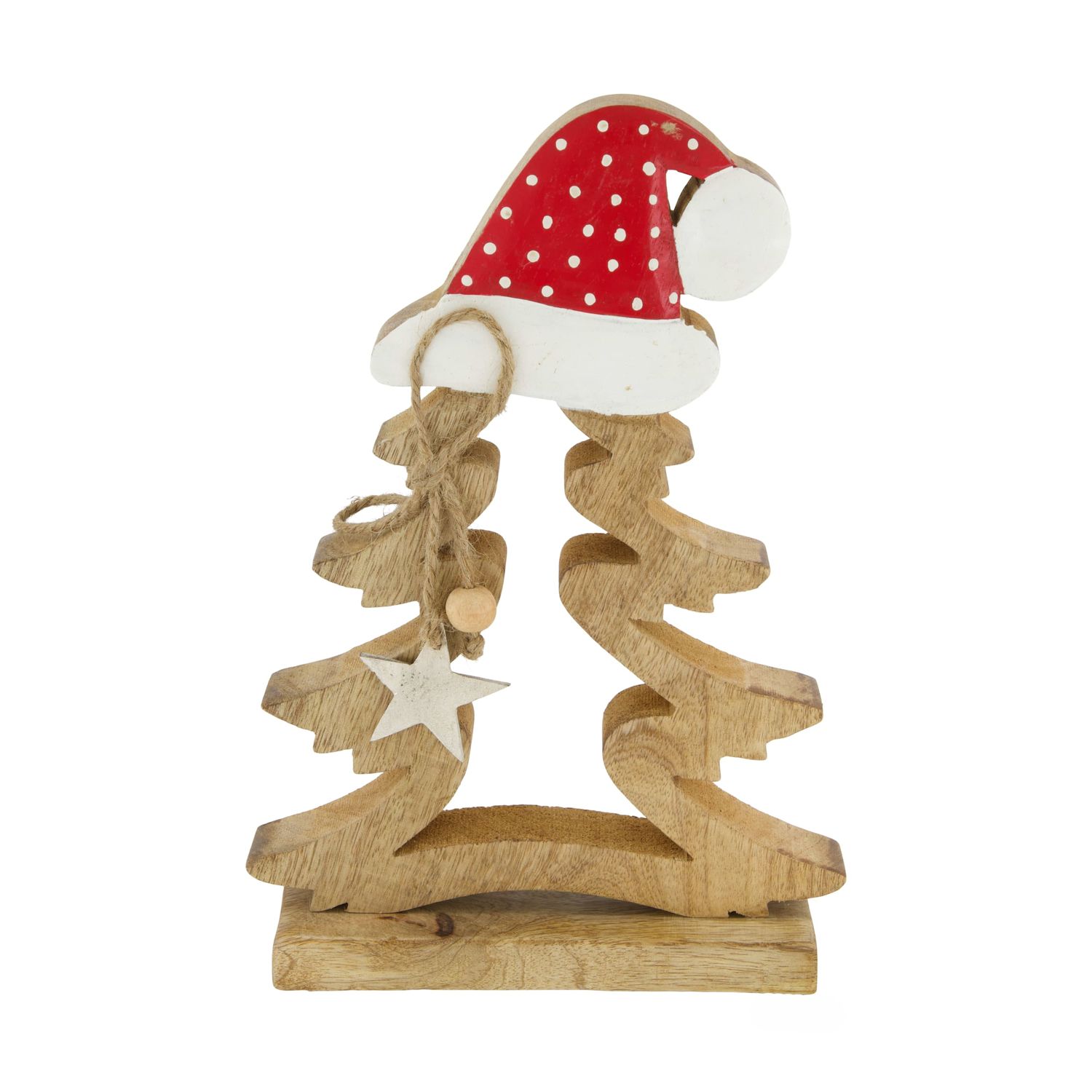 Tree With Santa Hat Mango Wood 26cm