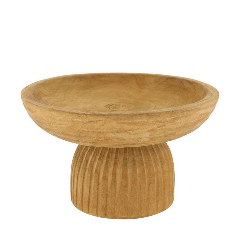 Bowl Round Engraved Paulownia Wood On Feet 28cm