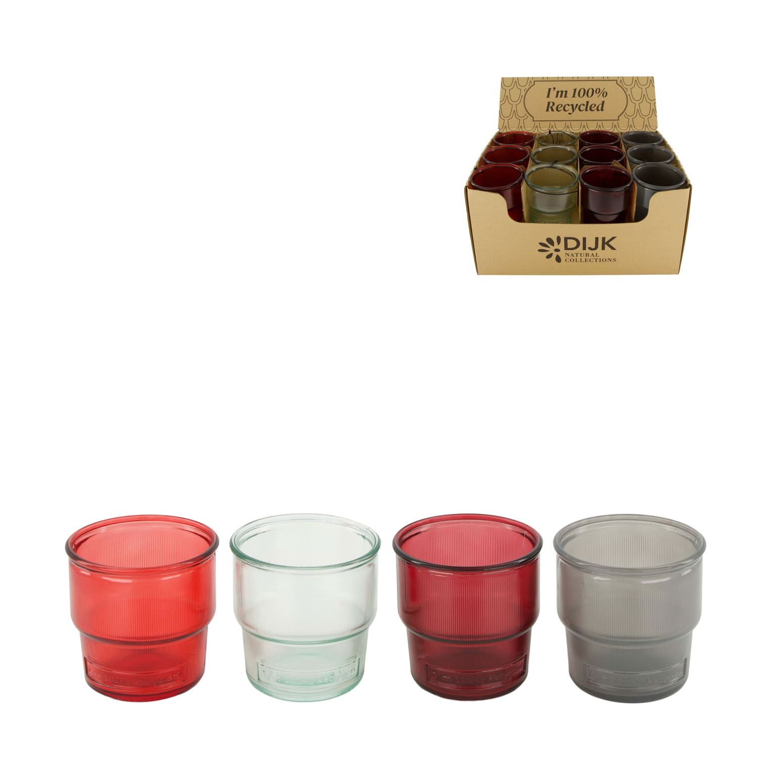 Tealight Holder Recycled Glass 9cm 4 Assorted