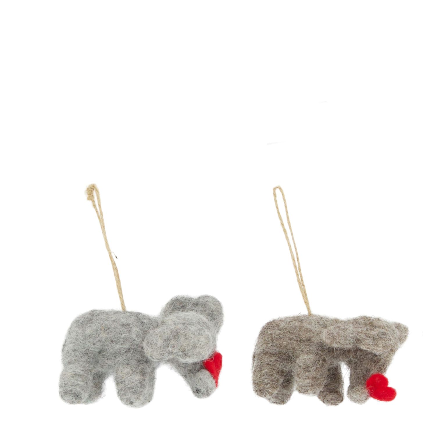 Hanger Elephant With Heart Wool 8cm 2 Assorted