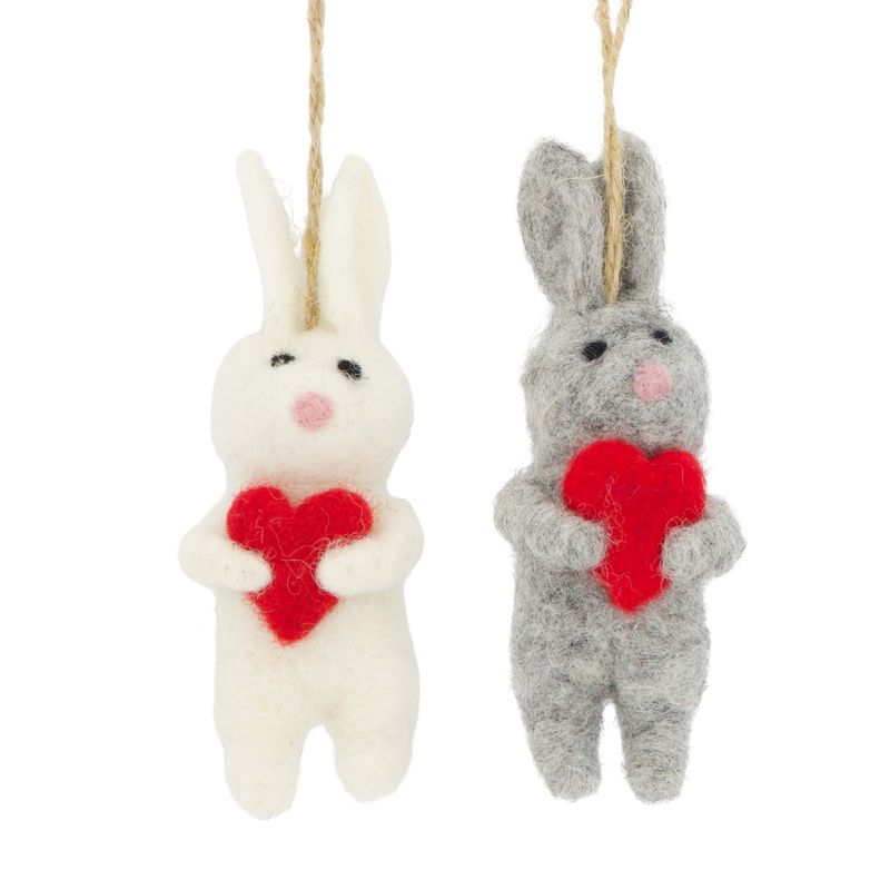 Xmas Hanger Rabbit Heart Wool 11cm