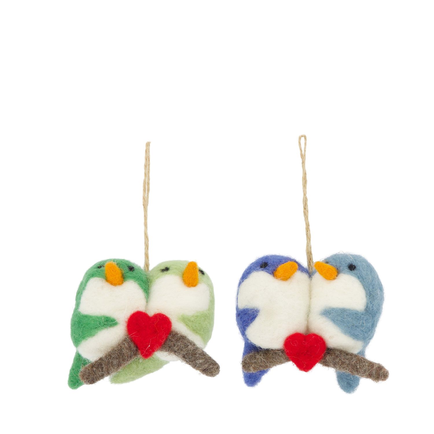 Hanger Bird With Heart Wool 8cm 2 Assorted
