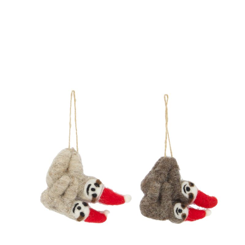 Xmas Hanger Sloth Wool 10cm 2 Assorted