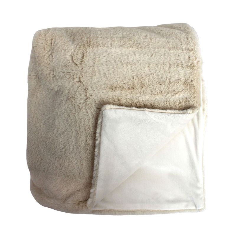 Throw Rectangular Faux Fur Polyester 170X130X2cm Beige