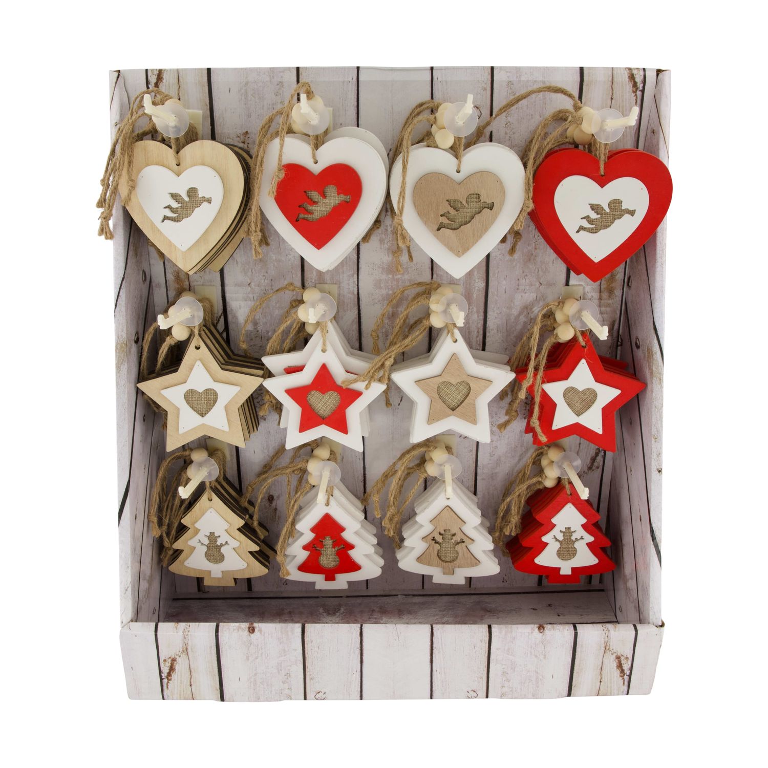 Xmas Hanger Wood 10cm - 12 Assorted