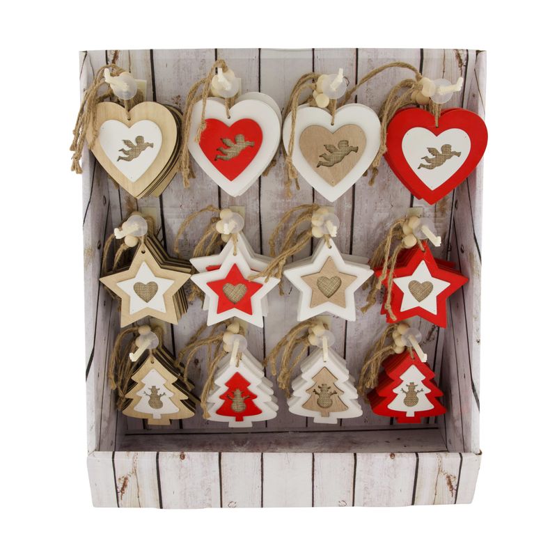 Xmas Hanger Wood 10cm - 12 Assorted