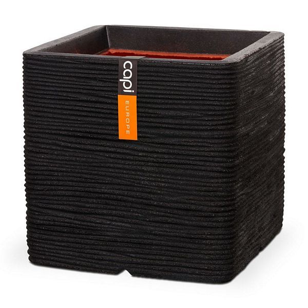 Capi -  Planter Square Rib, Color: Black, Size: 30cm x 30cm x 30cm