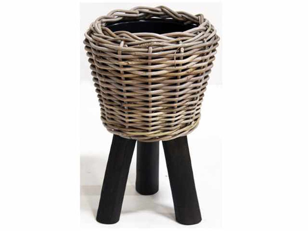 Drypot Wooden Legs Black, Size: D27H42CM
