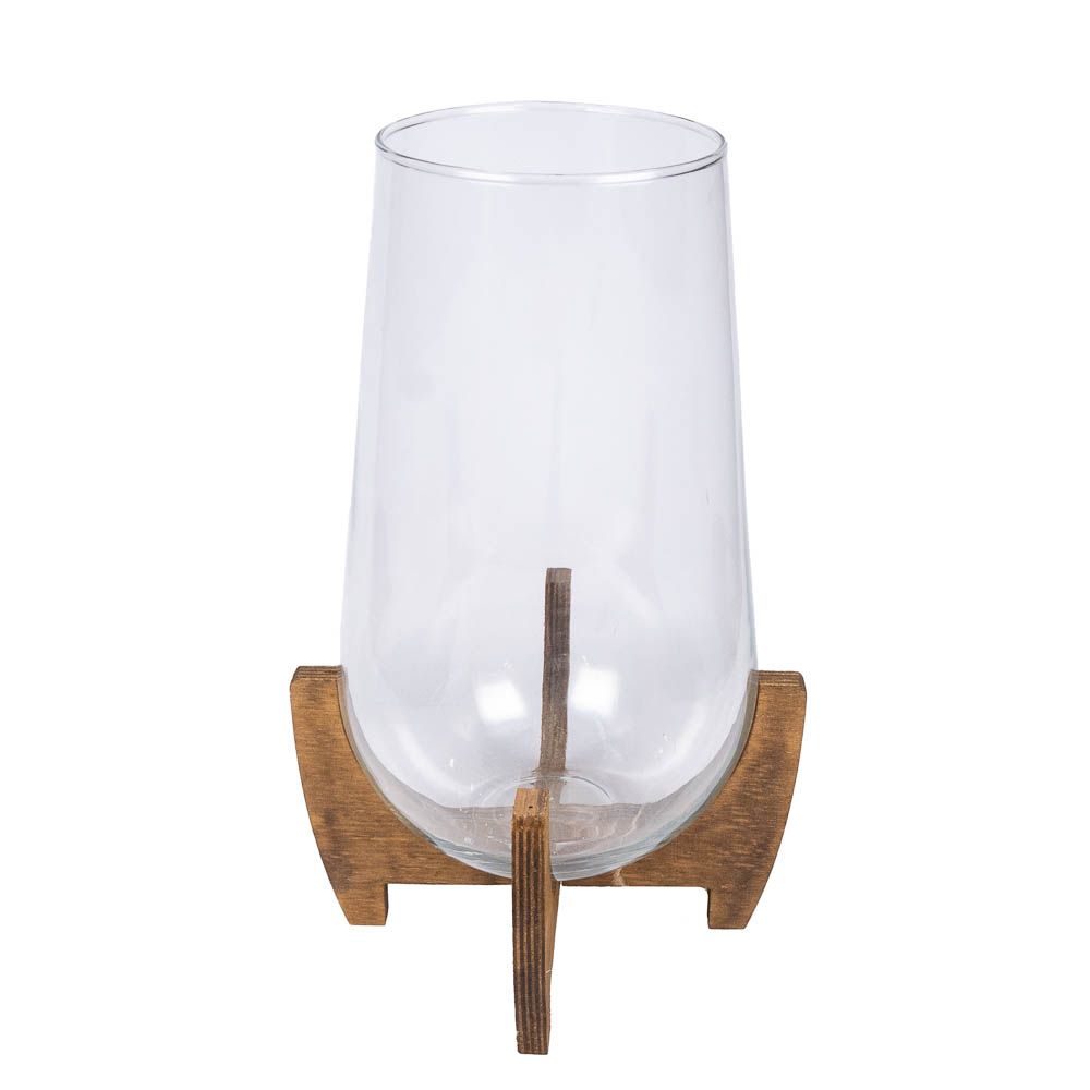 Glass Vase on Wood Stand, Size: 20x32.5cm
