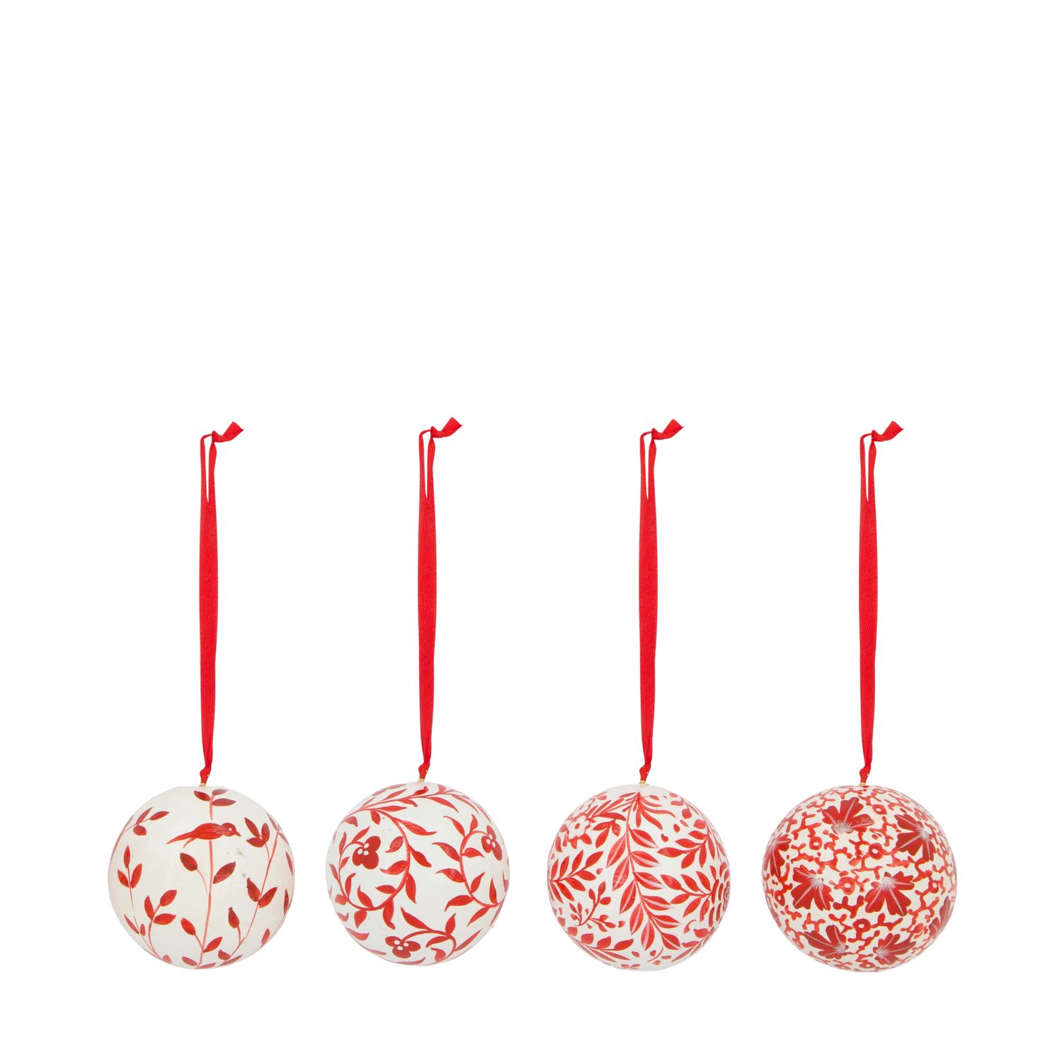 Xmas Ball Paper Mache With Hanger 7cm 4 Assorted
