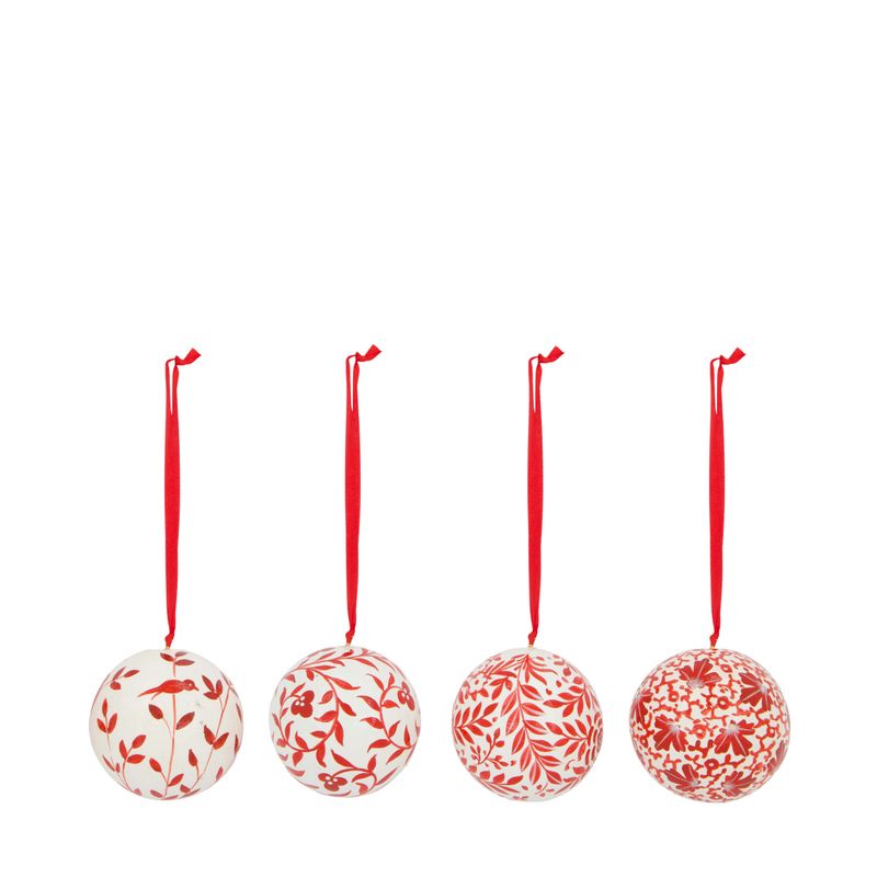 Xmas Ball Paper Mache With Hanger 7cm 4 Assorted