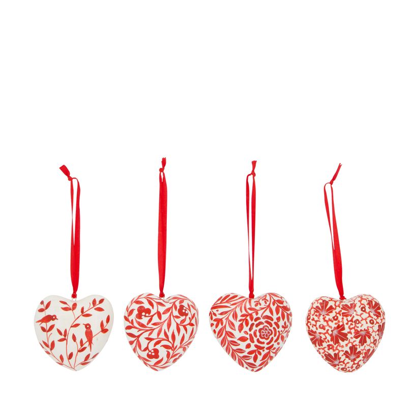 Hanger Heart Paper Mache 8.5cm 4 Assorted