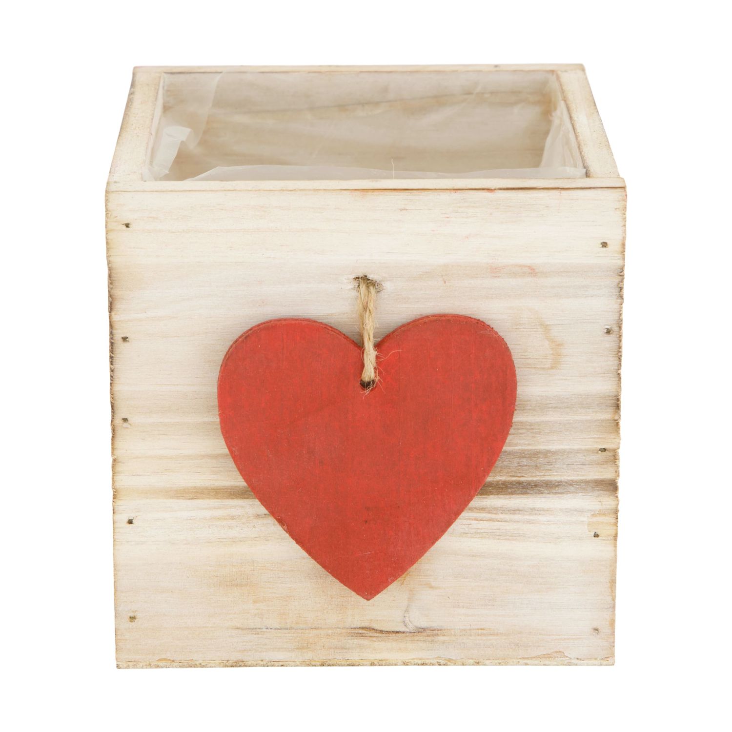 Planter Square Heart Pine Wood with Plastic Insert 12x12cm