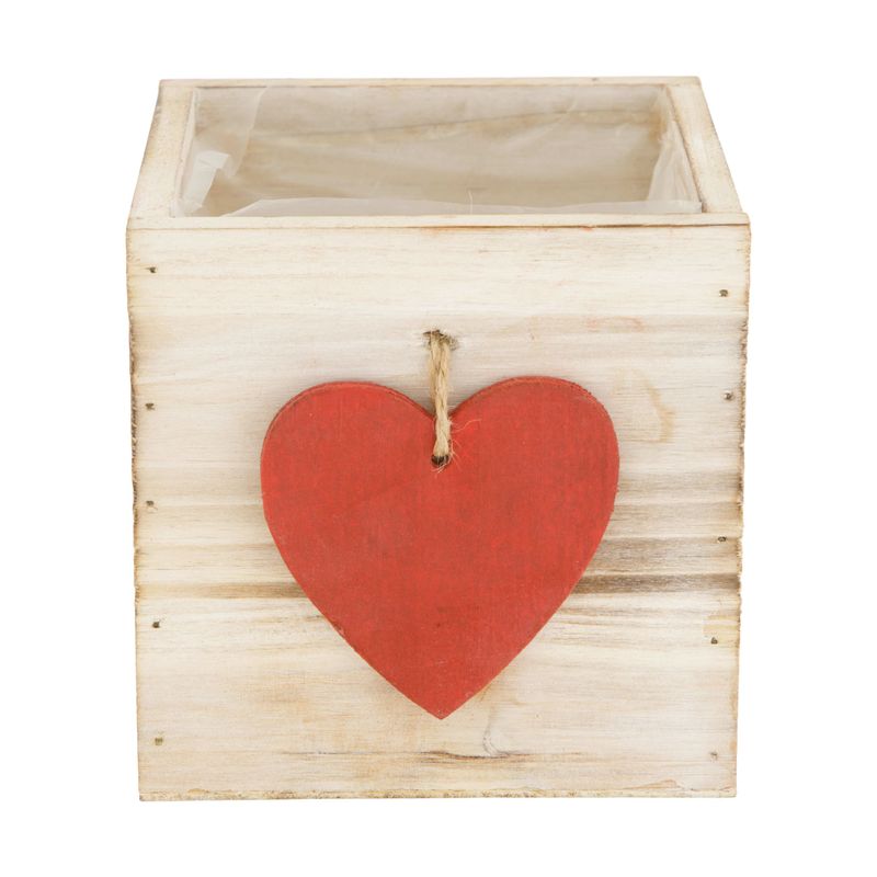 Planter Square Heart Pine Wood with Plastic Insert 12x12cm