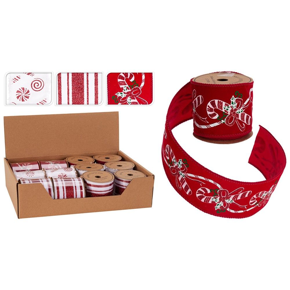 Ribbon 270x6cm Red White 3 Assorted