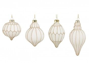 Xmas Ornament White Gold - 4 Assorted Shapes