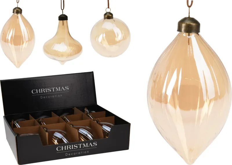 Ornament Glass 8cm 3 Assorted Shapes