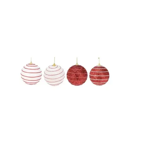 Xmas Ball 10cm Red White 4 Assorted