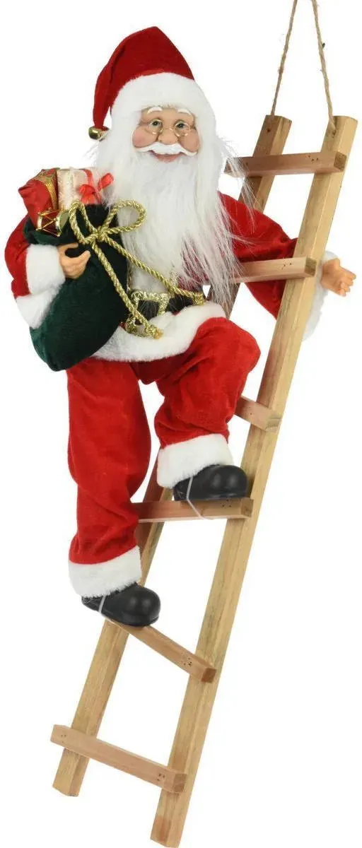 Santa Standing On Ladder Red 65cm