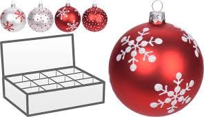 Xmas Ball Red White 8cm 4 Assorted