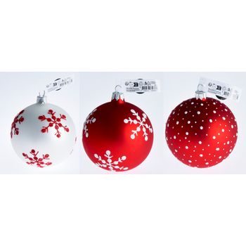 Xmas Ball 100mm - 3 Assorted Red and White