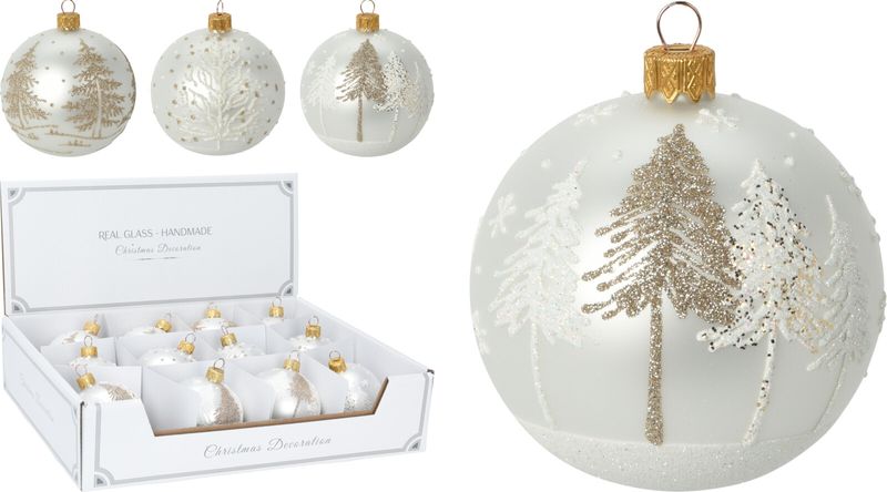 Xmas Ball Tree 8cm 3 Assorted White