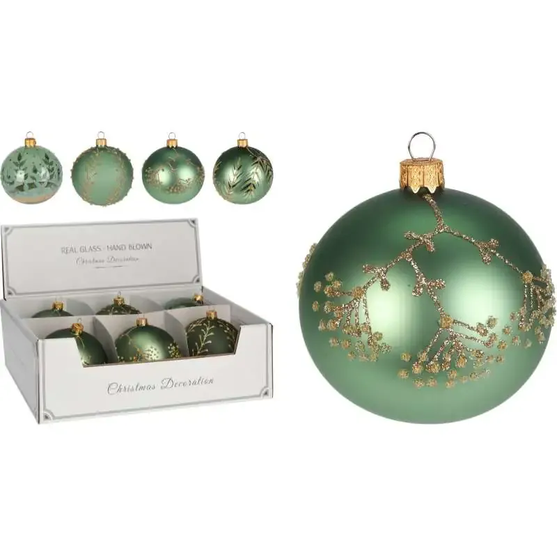 Xmas Ball 10cm Green 4 Assorted