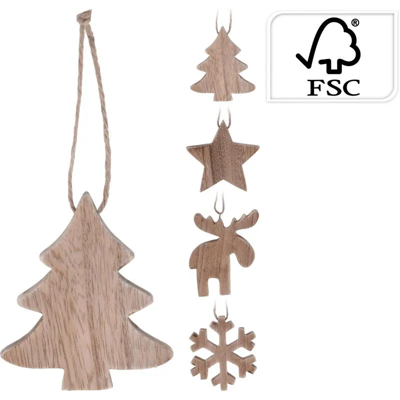 Hanging Deco 10cm Wood 4 Assorted