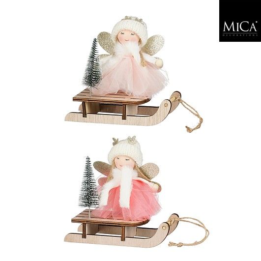 Decoration Sledge Angel Dark Pink