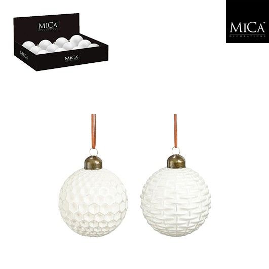 Xmas Ball Glass 8cm 2 AssortedWhite
