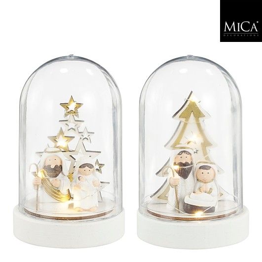Deco Glass Nativity White 2 Assorted Led Battery Operated