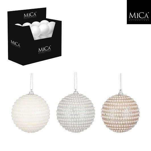 Xmas Ball Shatterproof Silver Champagne White 3 Assorted