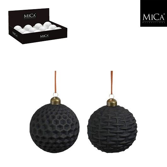 Xmas Ball Glass Black 2 Assorted - 10cm