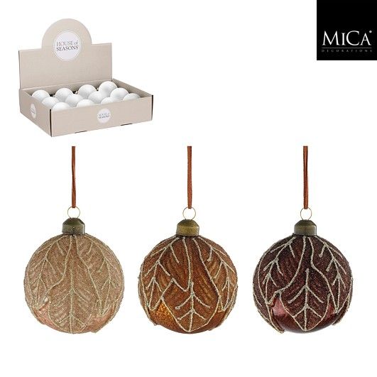 Xmas Ball Glass Brown 3 Assorted - 8cm