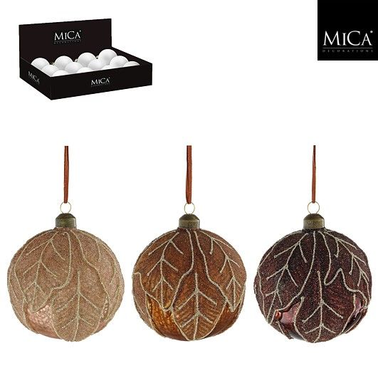 Xmas Ball Glass Brown 3 Assorted - 10cm